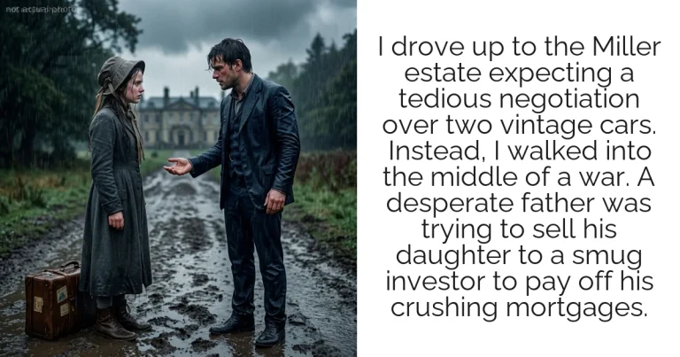 I drove up to the Miller estate expecting a tedious negotiation over two vintage cars. Instead, I walked into the middle of a war. A desperate father was trying to sell his daughter to a smug investor to pay off his crushing mortgages.